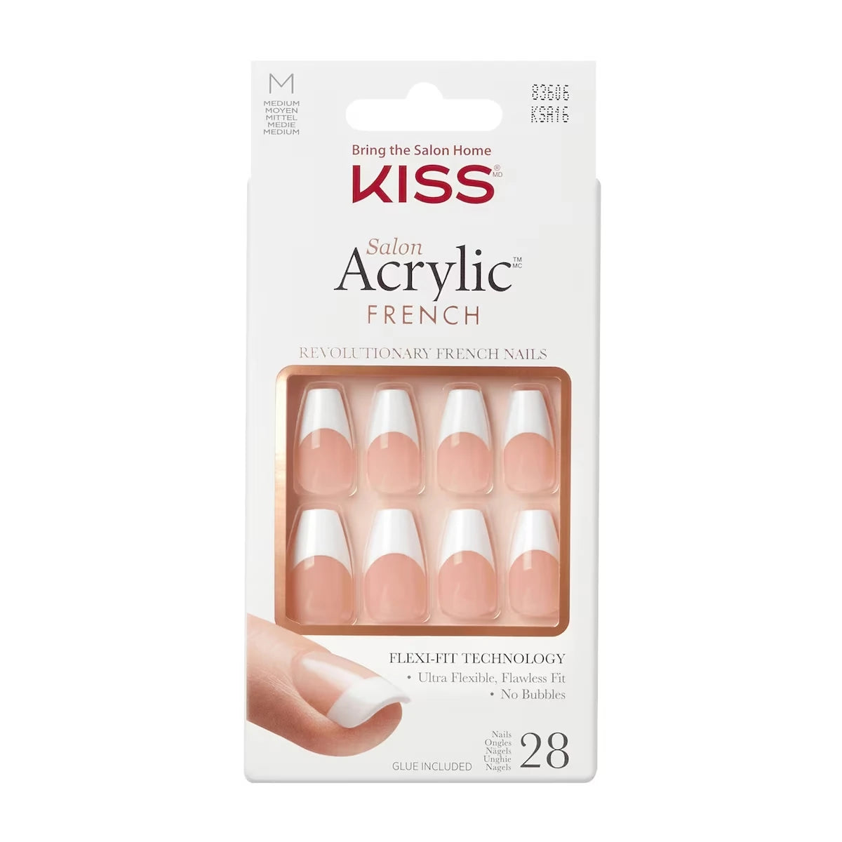 Salon Acrylic - French Je T'Aime - Fake Nails, 28 Count, Medium