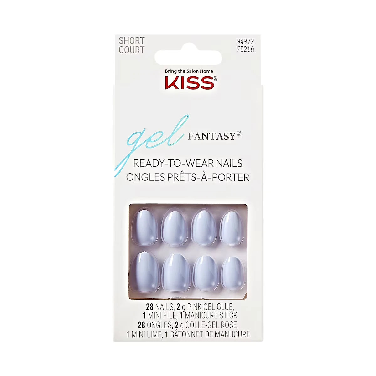 Gel Fantasy, Fake Nails, Day 1, Blue, Almond, Short, 28 Count