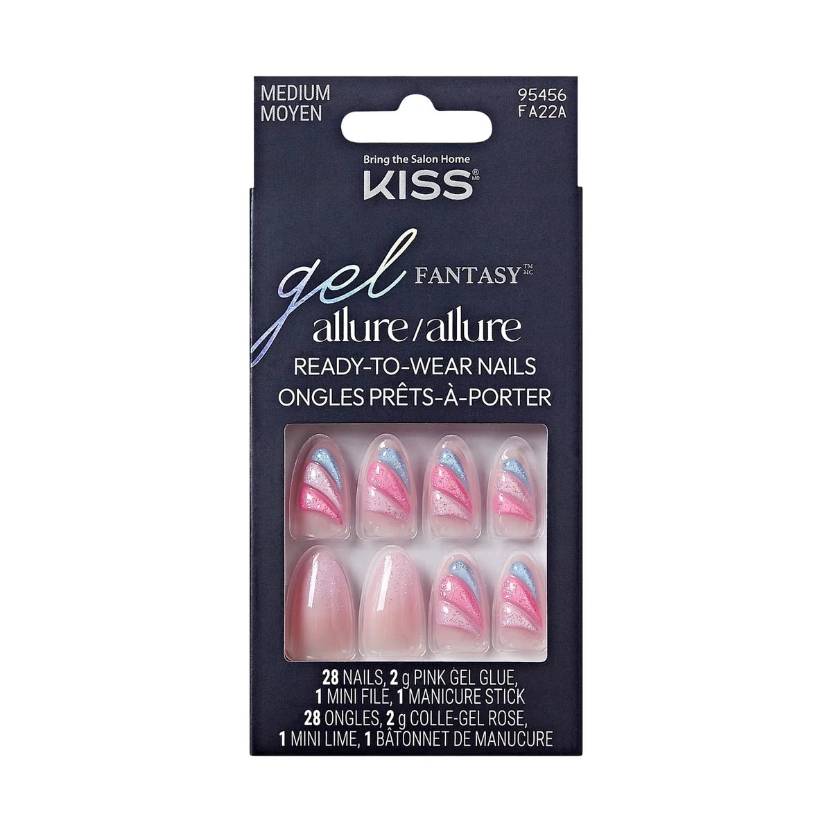 Gel Fantasy Allure, Fake Nails, Pink, Glide, Almond, Medium, 30 Count
