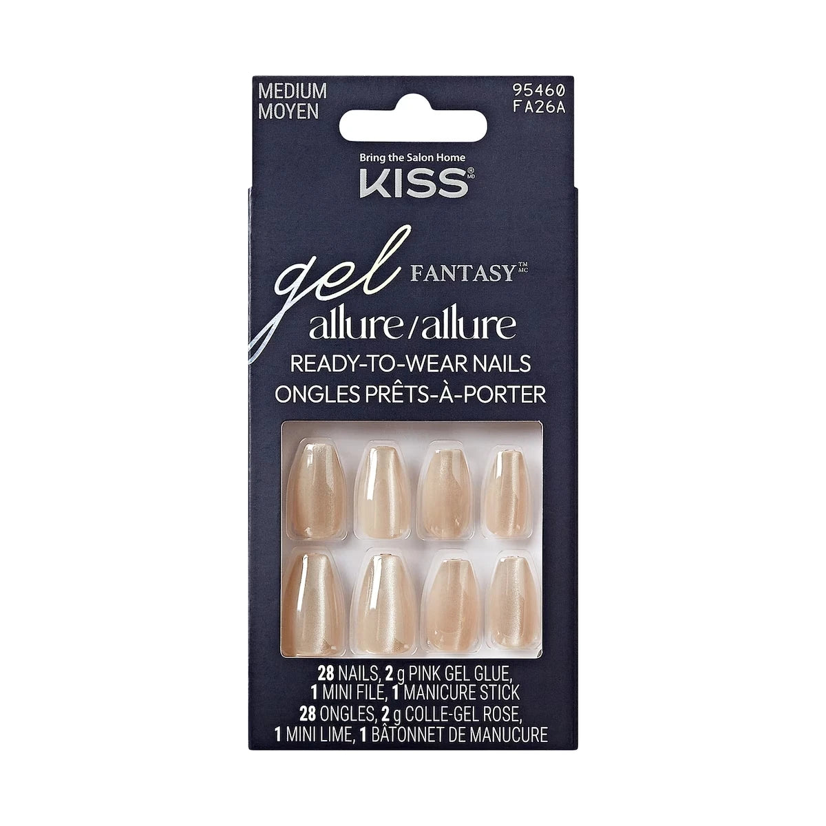 Gel Fantasy Allure, Fake Nails, Moon Beat, Beige, Coffin, Medium, 30 Count
