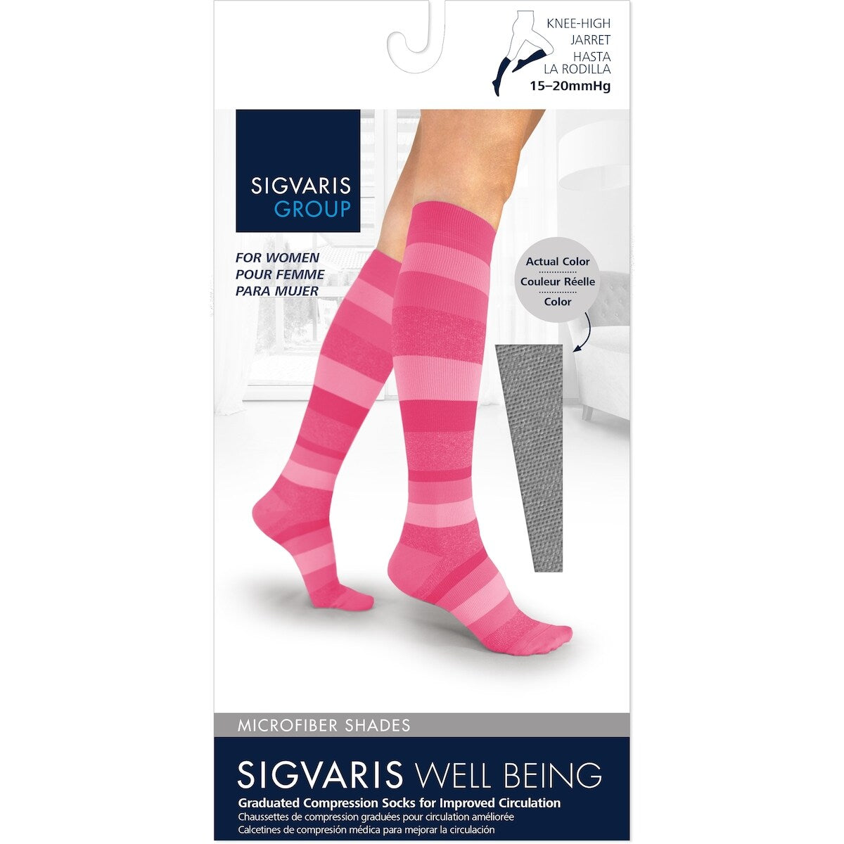 Microfibre à motifs, bas de compression, femme, rayures rose - Grandeur C