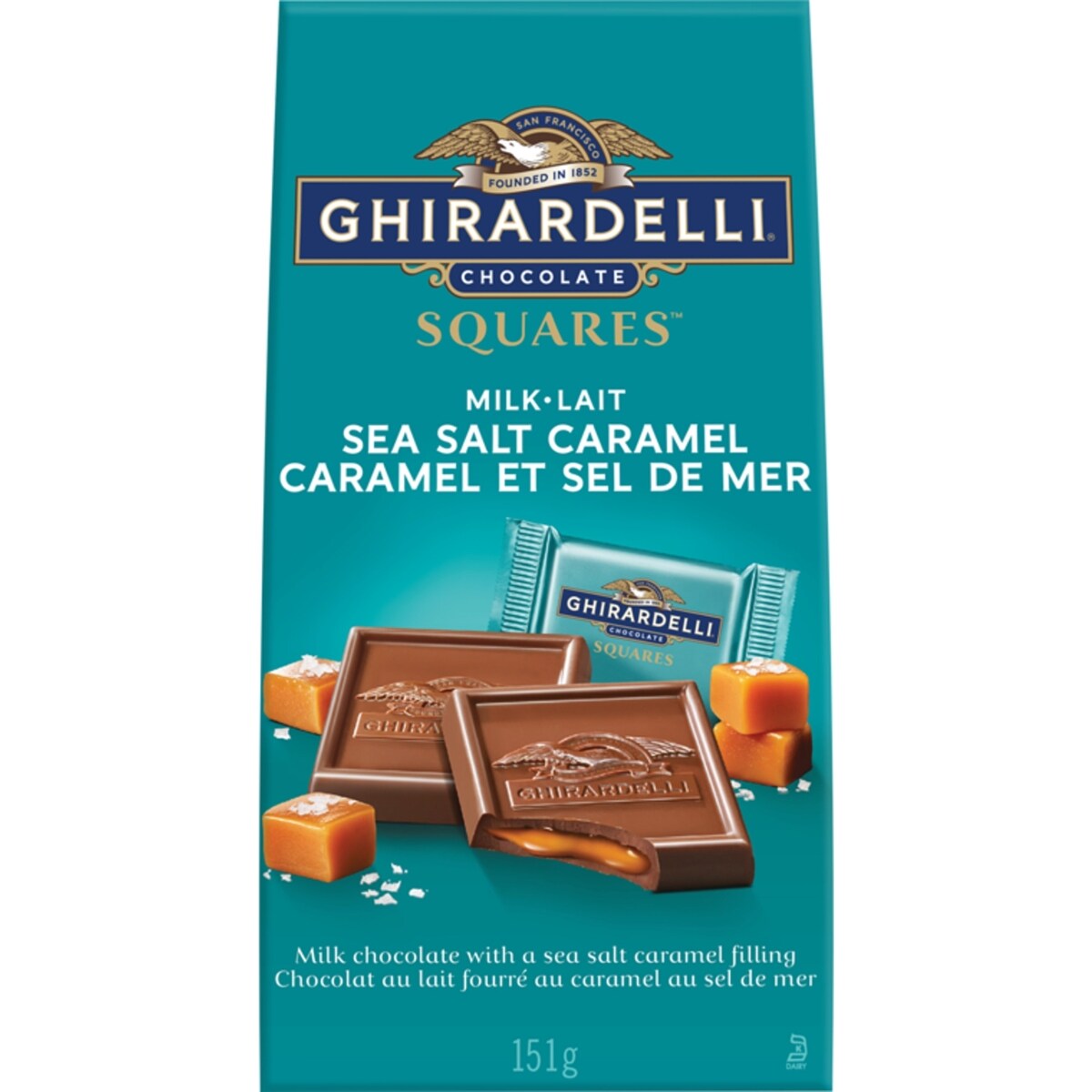 Squares chocolat au lait fourré au caramel au sel de mer