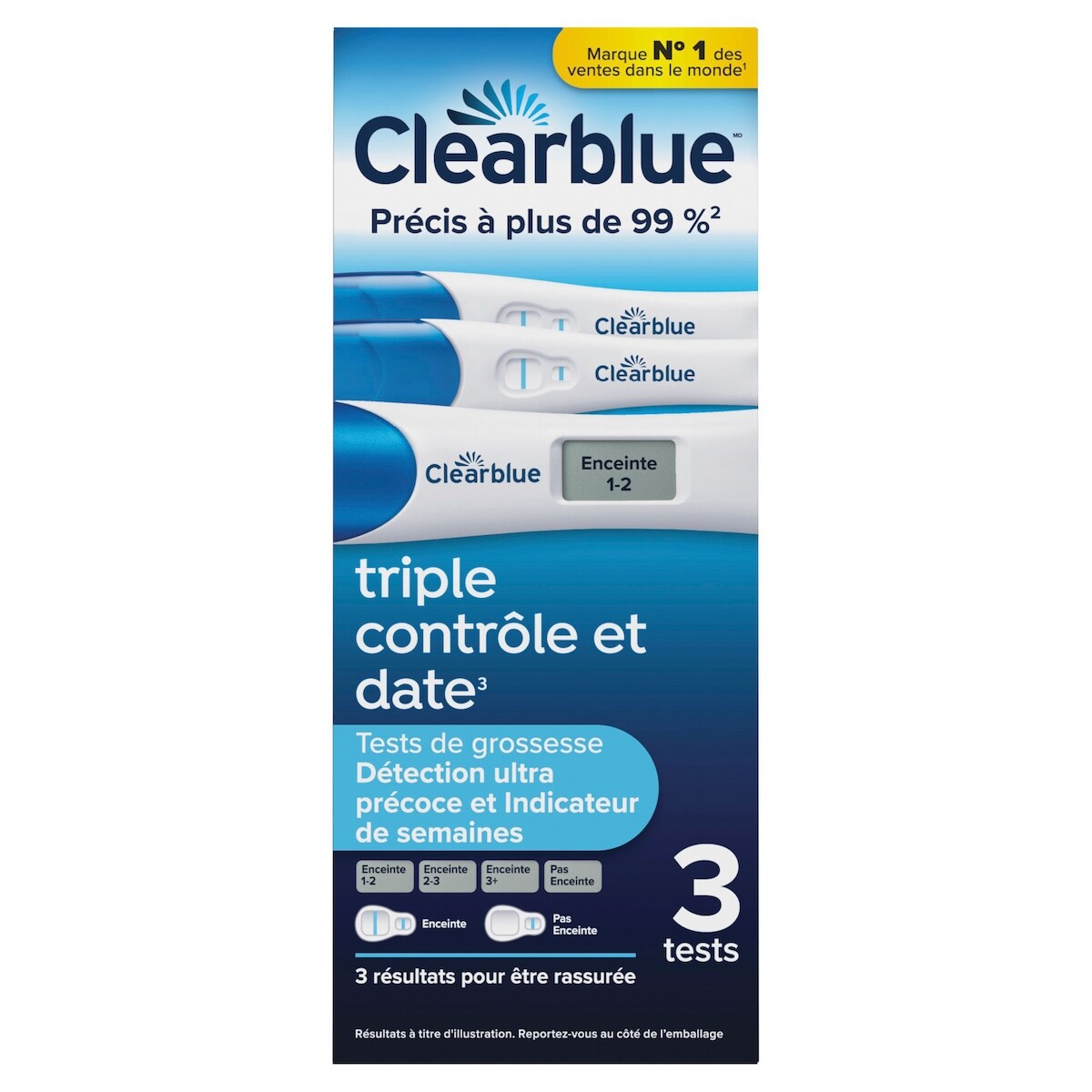 Boîte combo Tests de grossesse Clearblue avec Triple Vérification + Date