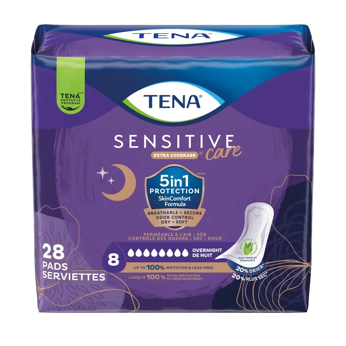 Serviettes d’incontinence de nuit TENA Sensitive Care Extra Coverage
