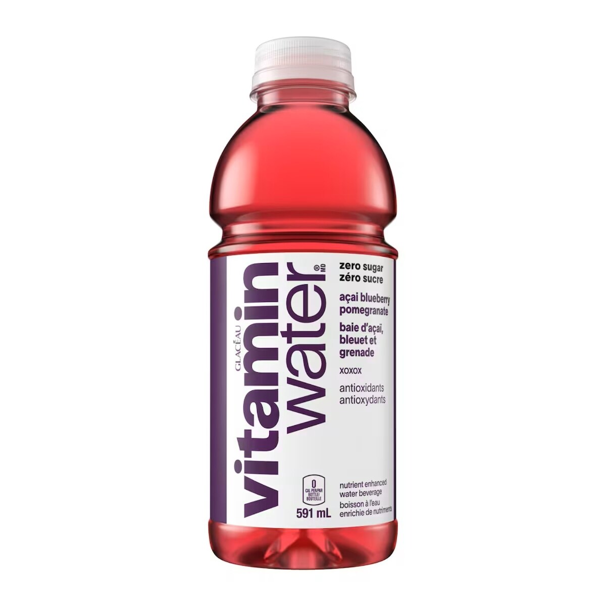 Boisson à l'eau enrichie de nutriments xoxox baie d'açaï, bleuet et grenade