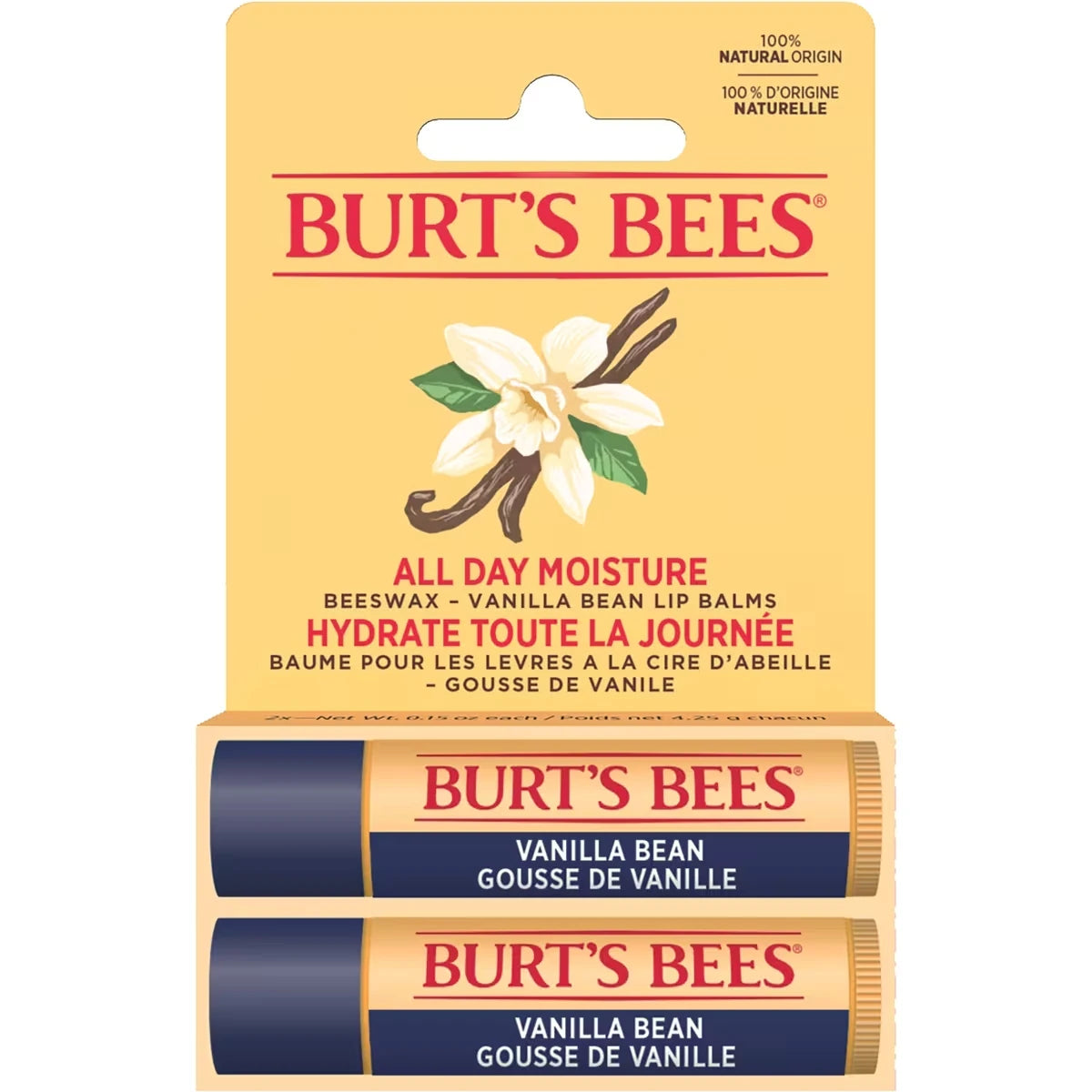 100% Natural Origin Moisturizing Lip Balm for Dry Chapped Lips, Get Soft and Hydrated Lips - Pack of 2 - Vanilla Bean