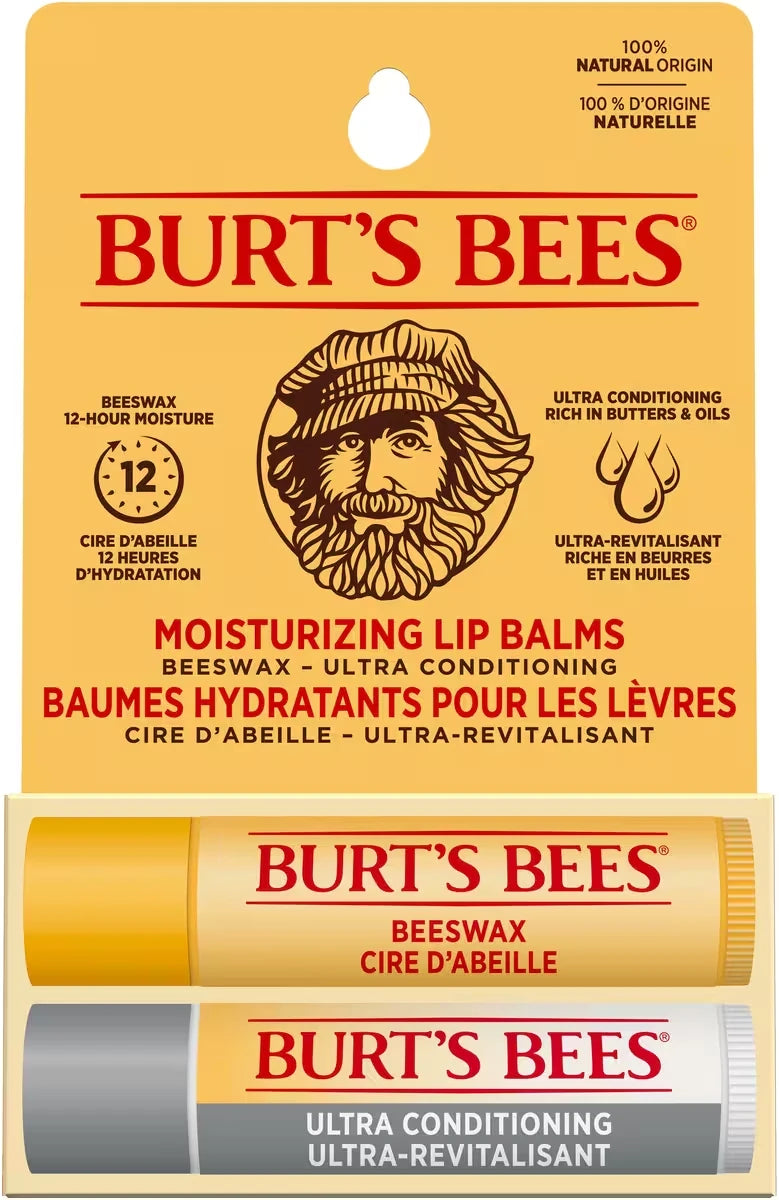 100% Natural Origin Moisturizing Lip Balm for Dry Chapped Lips, Get Soft and Hydrated Lips - Pack of 2 - Original Beeswax Lip Repair