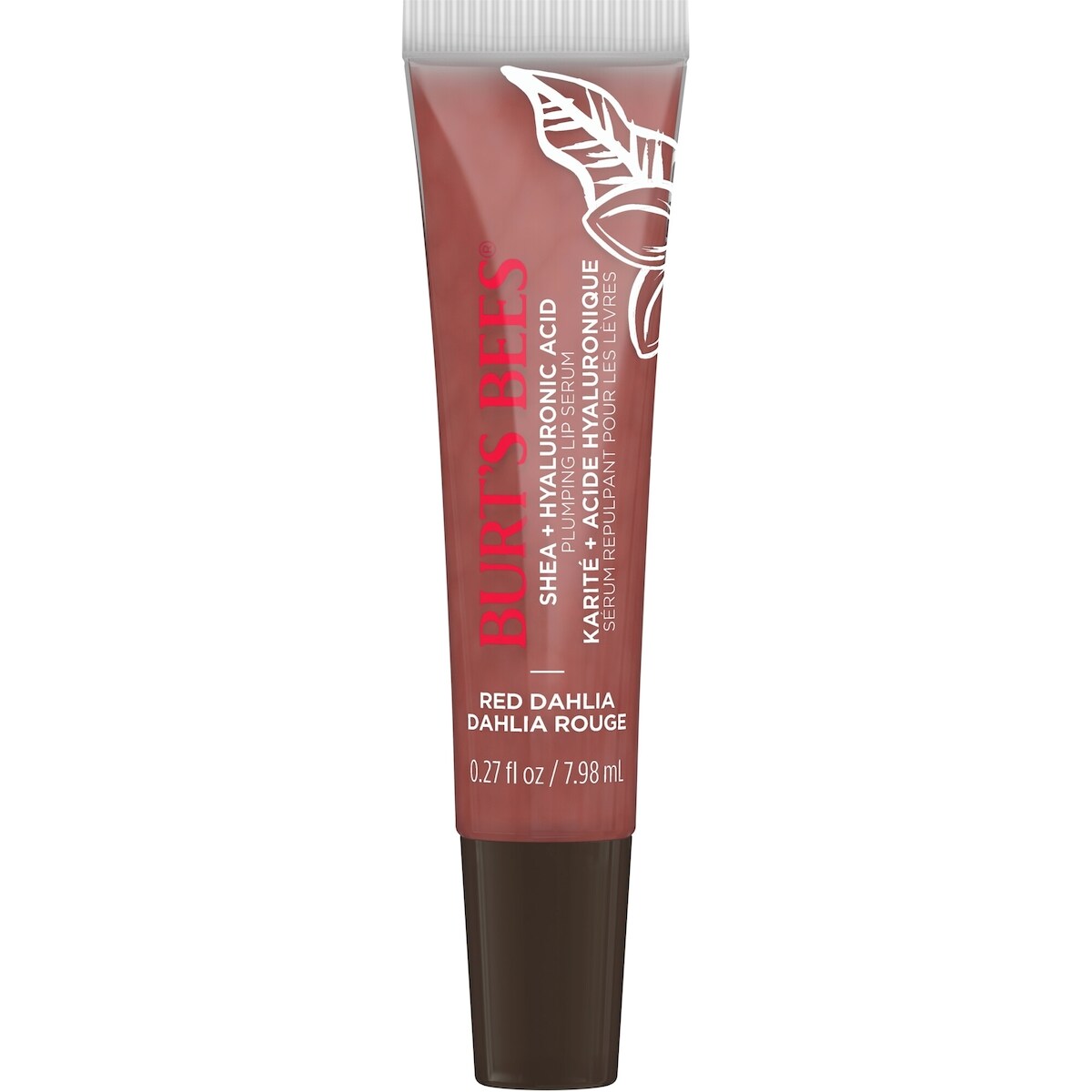 Sérum repulpant pour les lèvres au karité avec acide hyaluronique en teinte Dahlia rouge, produit de soin d’origine naturelle pour les lèvres, 1 tube