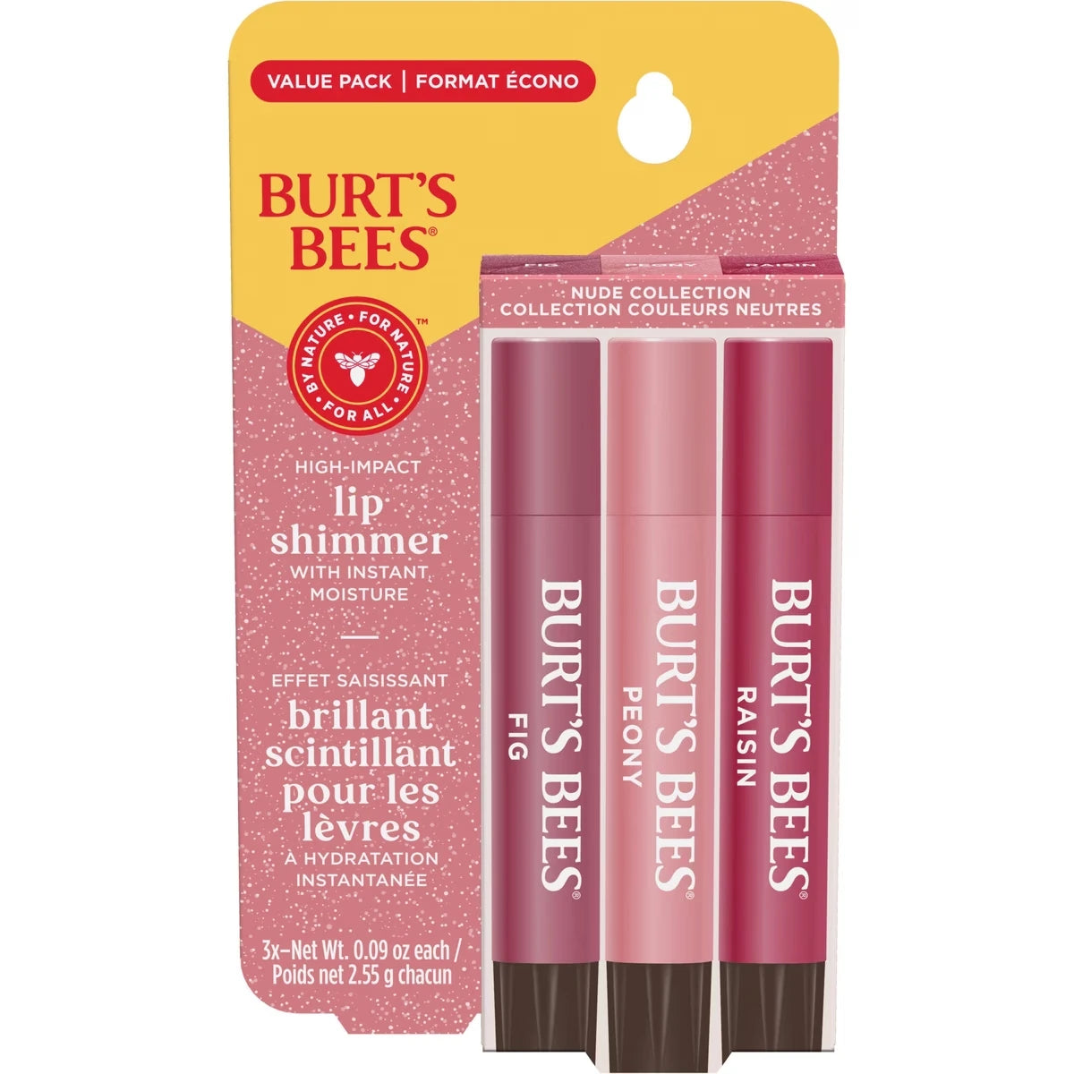 Brillant scintillant pour les lèvres, formule teintée d’origine naturelle à 100 % | Obtenez des lèvres douces et hydratées | Emballage trio − Collection couleurs neutres: Peony, Fig et Raisin