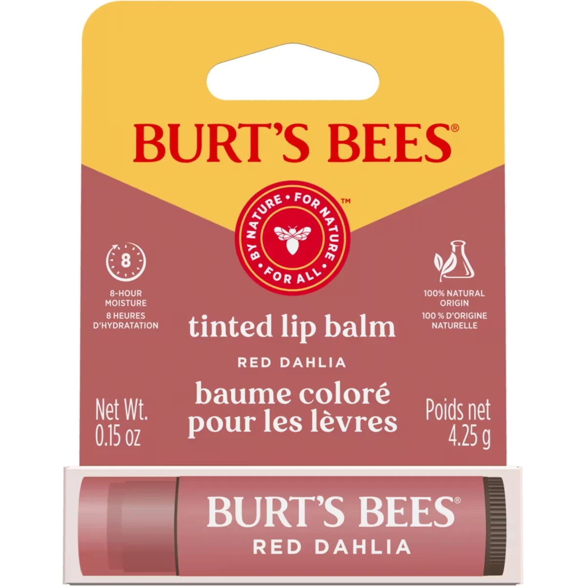 100% Natural Origin Moisturizing Tinted Lip Balm, Red Dahlia with Shea Butter