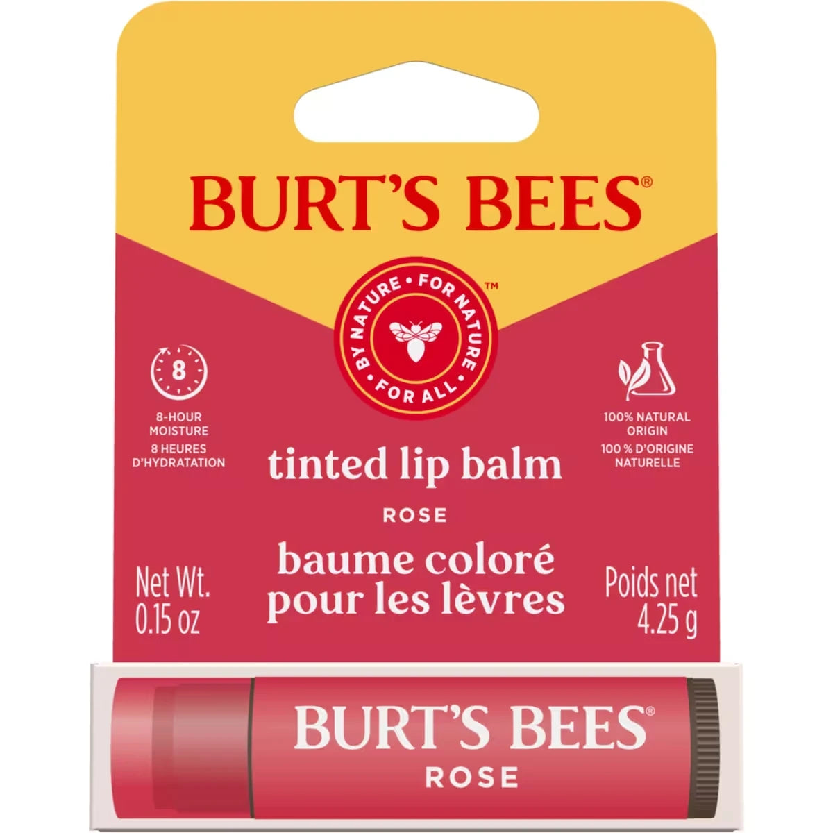 100% Natural Origin Moisturizing Tinted Lip Balm, Rose with Shea Butter