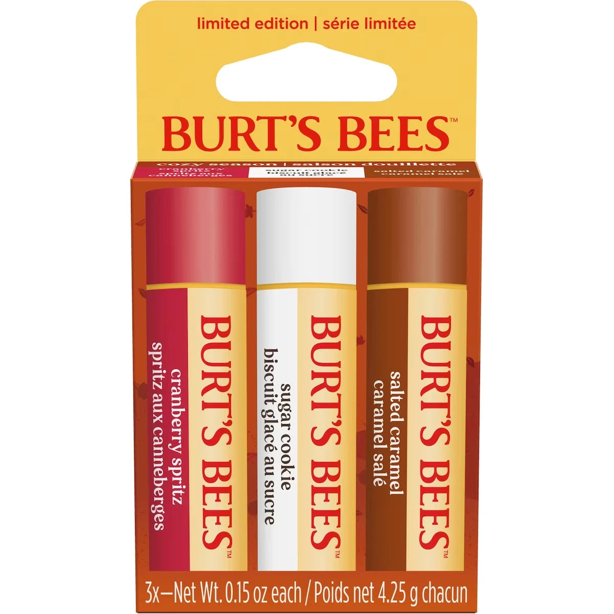 100% Natural Origin Moisturizing Lip Balm for Dry Chapped Lips, Get Soft and Hydrated Lips - Pack of 3 - (Cozy Season) Sugar Cookie, Cranberry Spritz, Salted Caramel