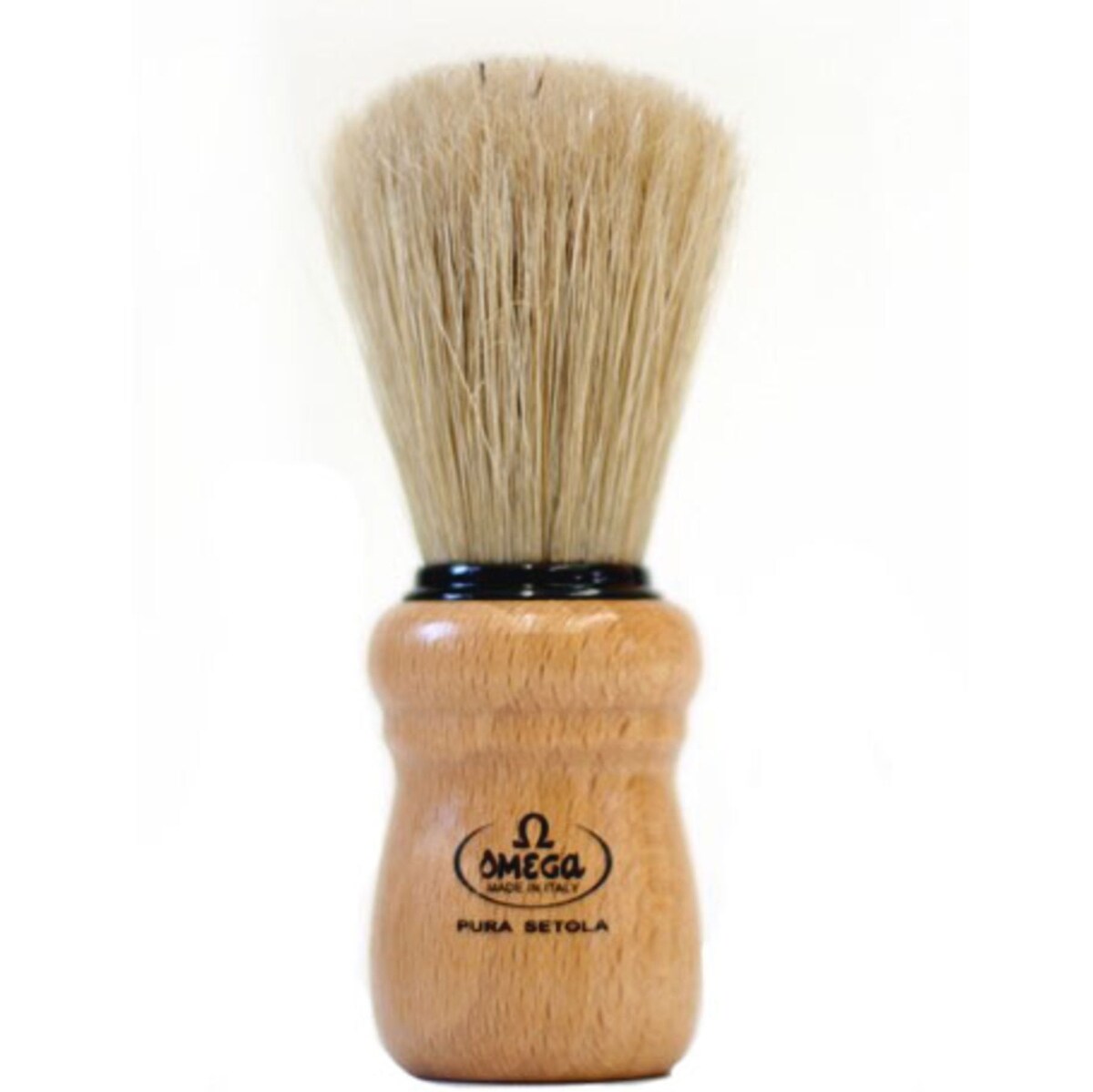Le blaireau de rasage Omega avec manche en bois de hêtre