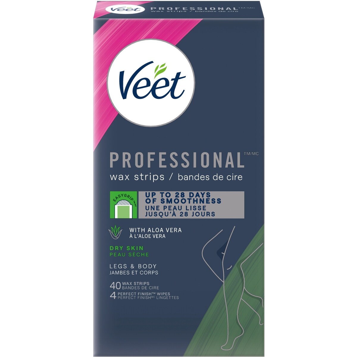 Bandes de cire® ProfessionalMC pour les jambes et le corps, peau sèche, avec aloe vera