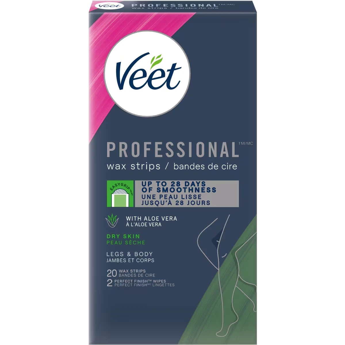 Bandes de cire® ProfessionalMC pour les jambes et le corps, peau sèche, avec aloe vera