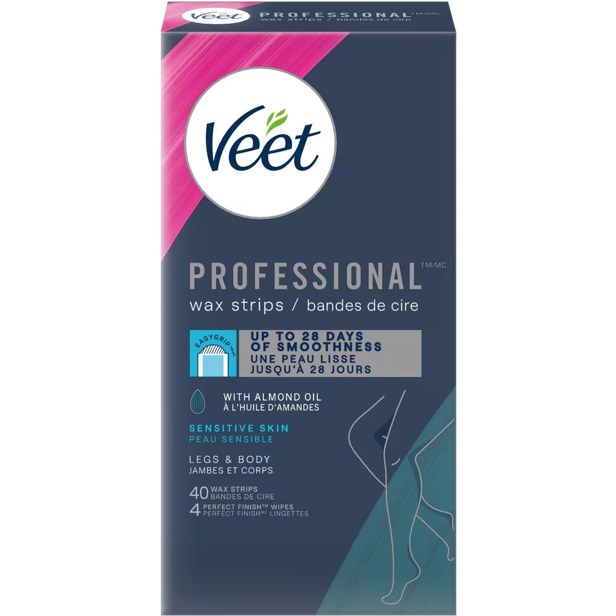 Bandes de cire® ProfessionalMC pour les jambes et le corps, peaux sensibles, avec huile d’amande