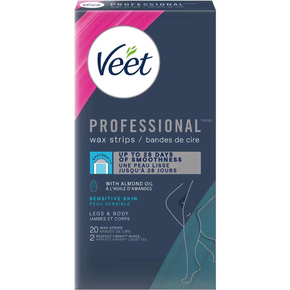 Bandes de cire® ProfessionalMC pour les jambes et le corps, peaux sensibles, avec huile d’amande