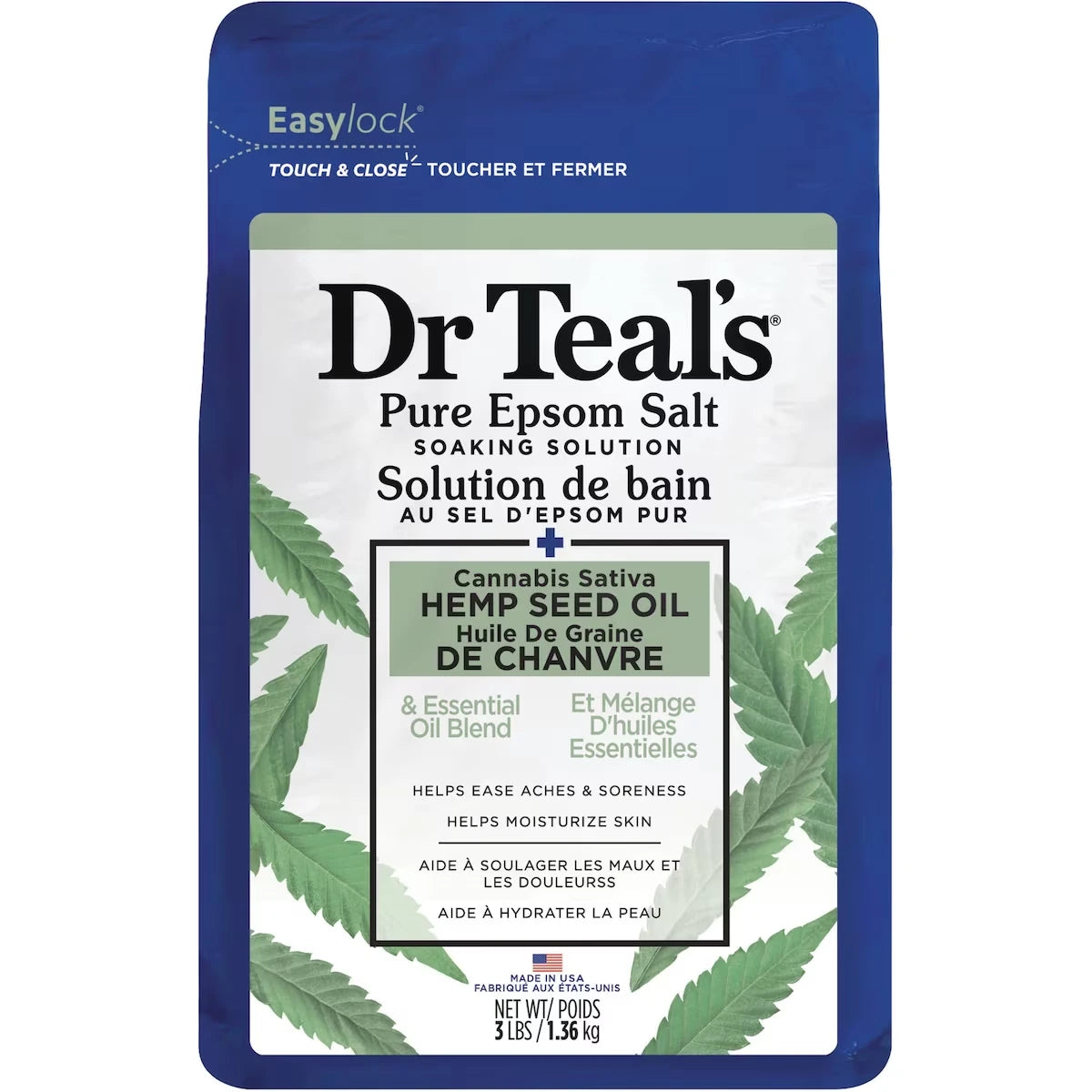 Solution de bain au sel d'Epsom pur, Huile de chanvre avec mélange d'huiles essentielles