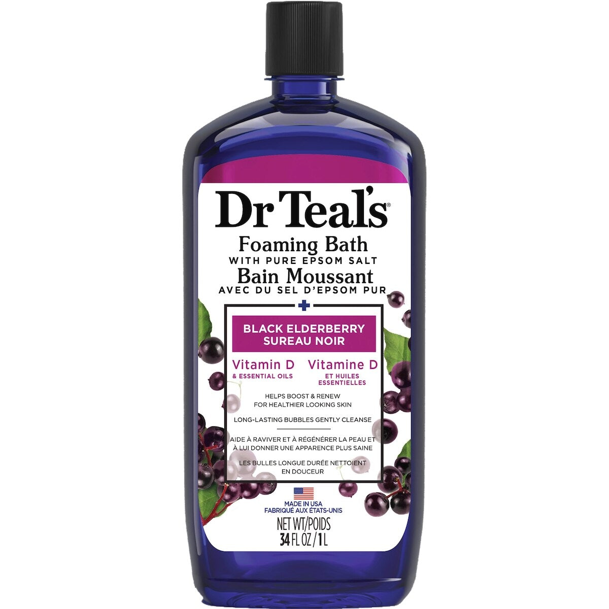 Bain Moussant avec du Sel D'Epsom Pur, Sureau Noir Vitamine D et Huiles Essentialles