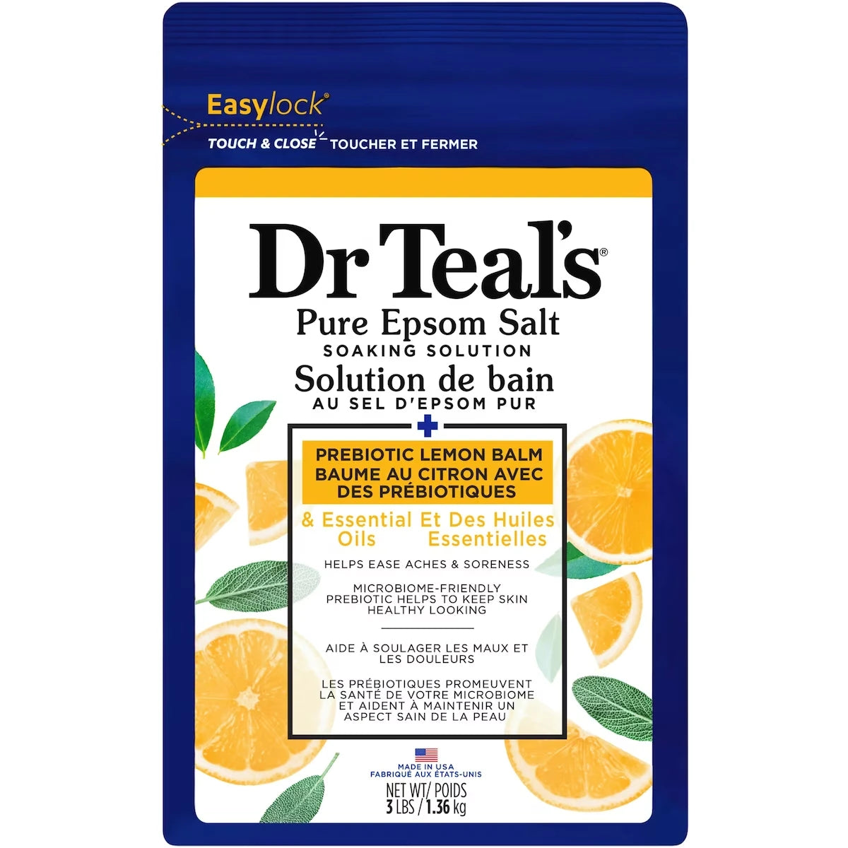 Solution de bain au sel d'epsom pur, baume au citron avec des prébiotiques et des huiles essentielles