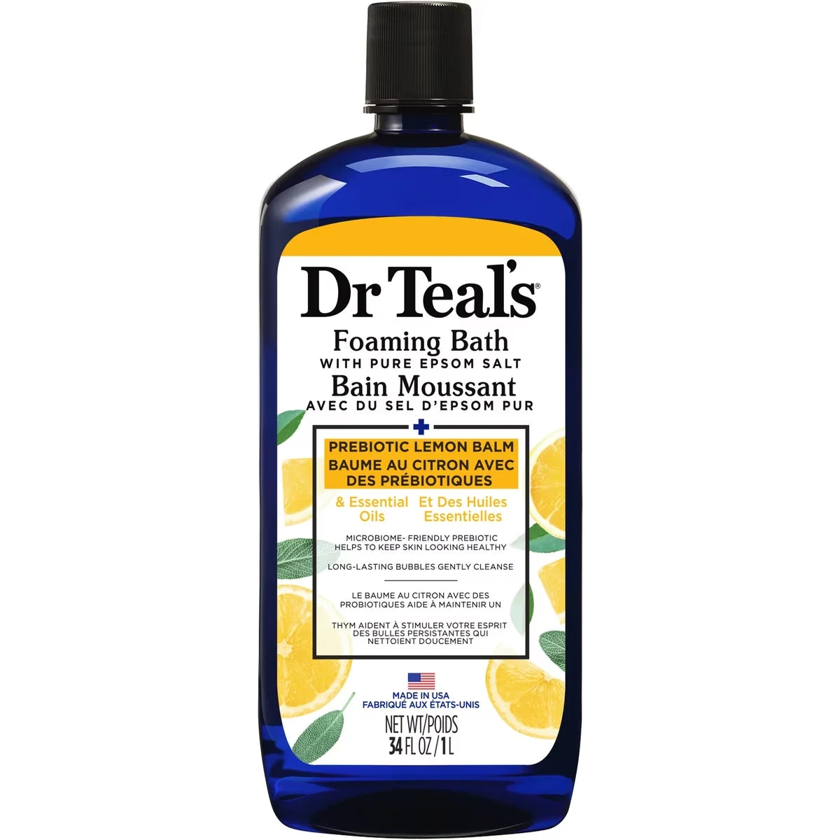 Bain moussant avec du sel d'epsom pur, baume au citron avec des prébiotiques et des huiles essentielles