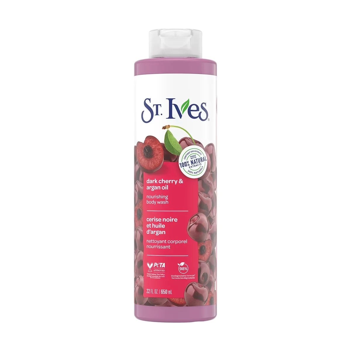 Nettoyant corporel nourrissant à la cerise noire et à l’huile d’argan pour femmes, 22 oz liq.