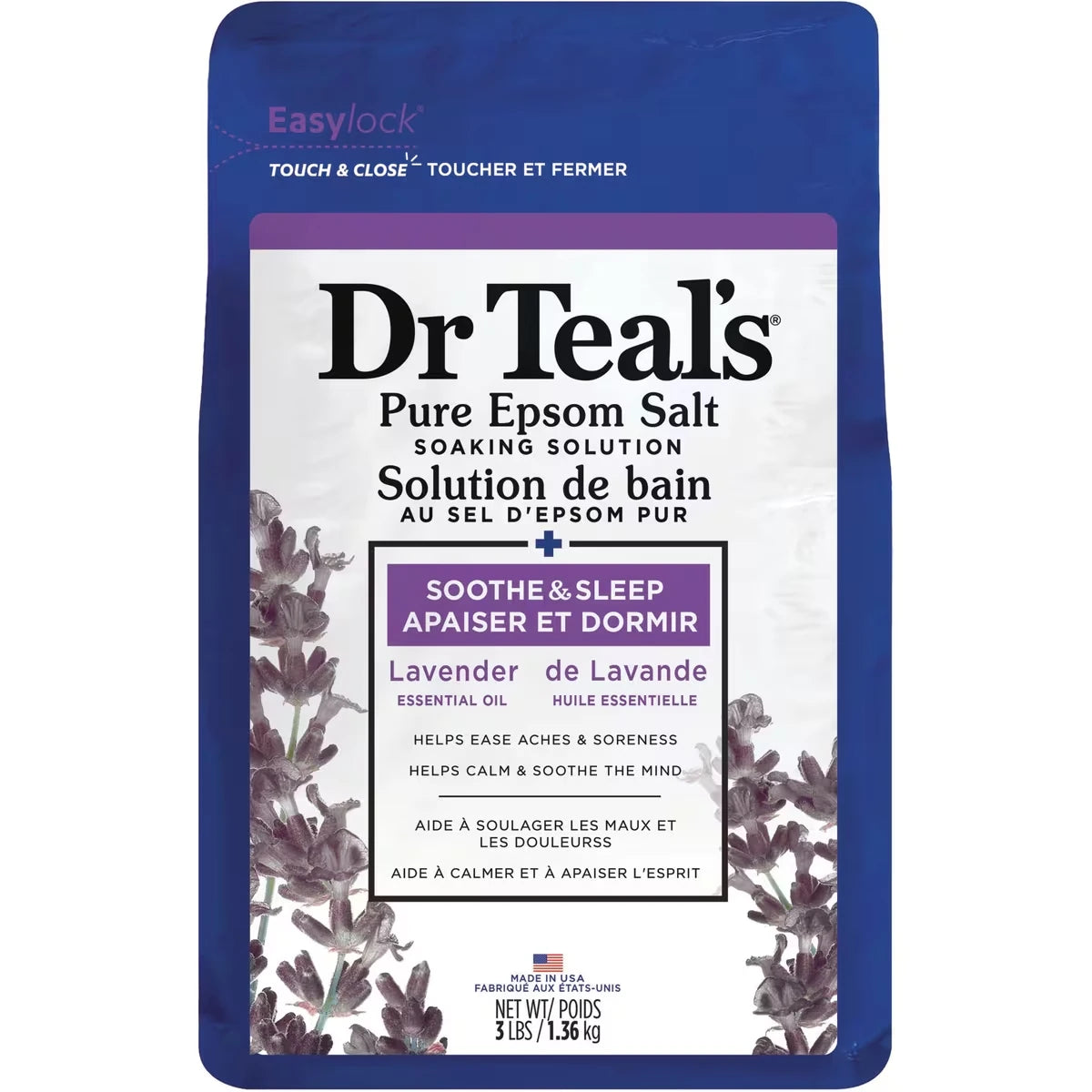 Solution de bain au sel d'epsom pur, Apaiser et Dormir de Lavande Huile Essentielle