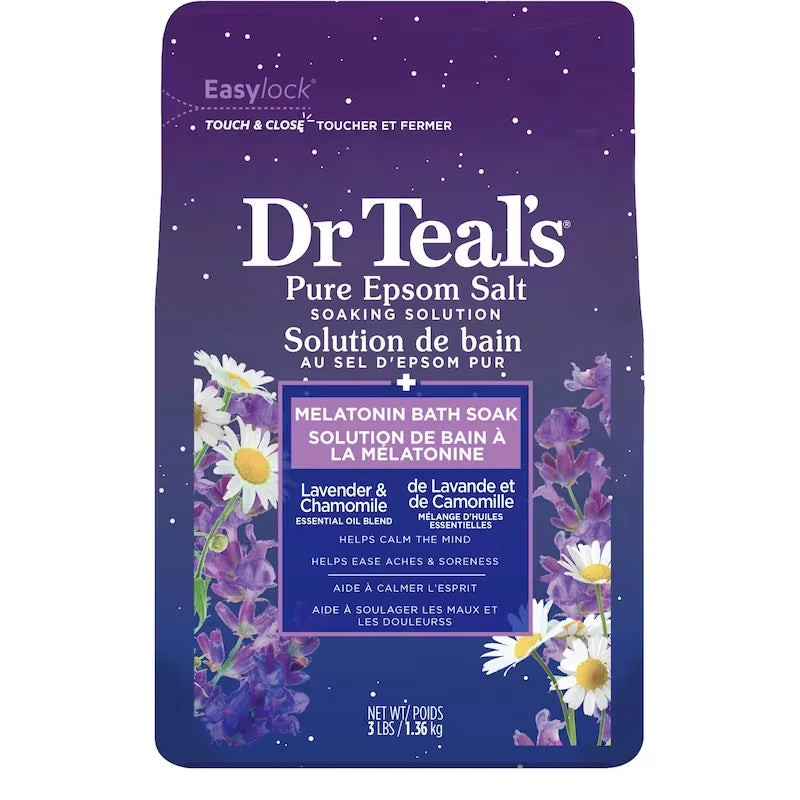 Solution de bain au sel d'epsom pur à Mélatonine de Lavande et de Camomille mélange d'huiles essentielles