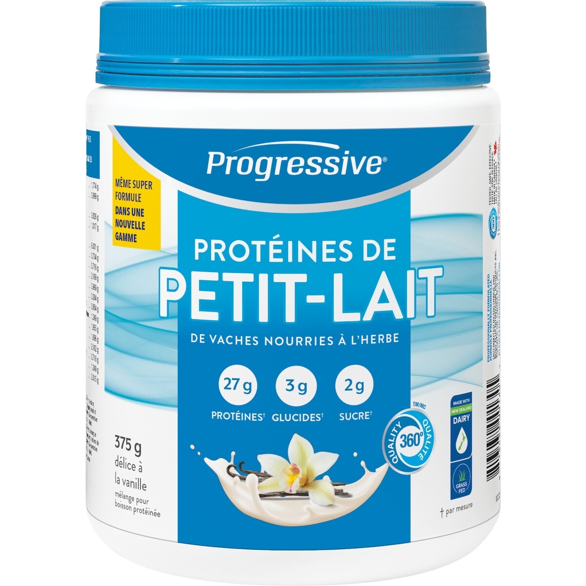 protéine de lactosérum nourrie à l'herbe, saveur délice à la vanille