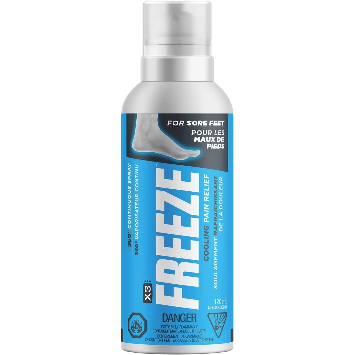 Spray continu anti-douleur rafraîchissant pour les pieds endoloris