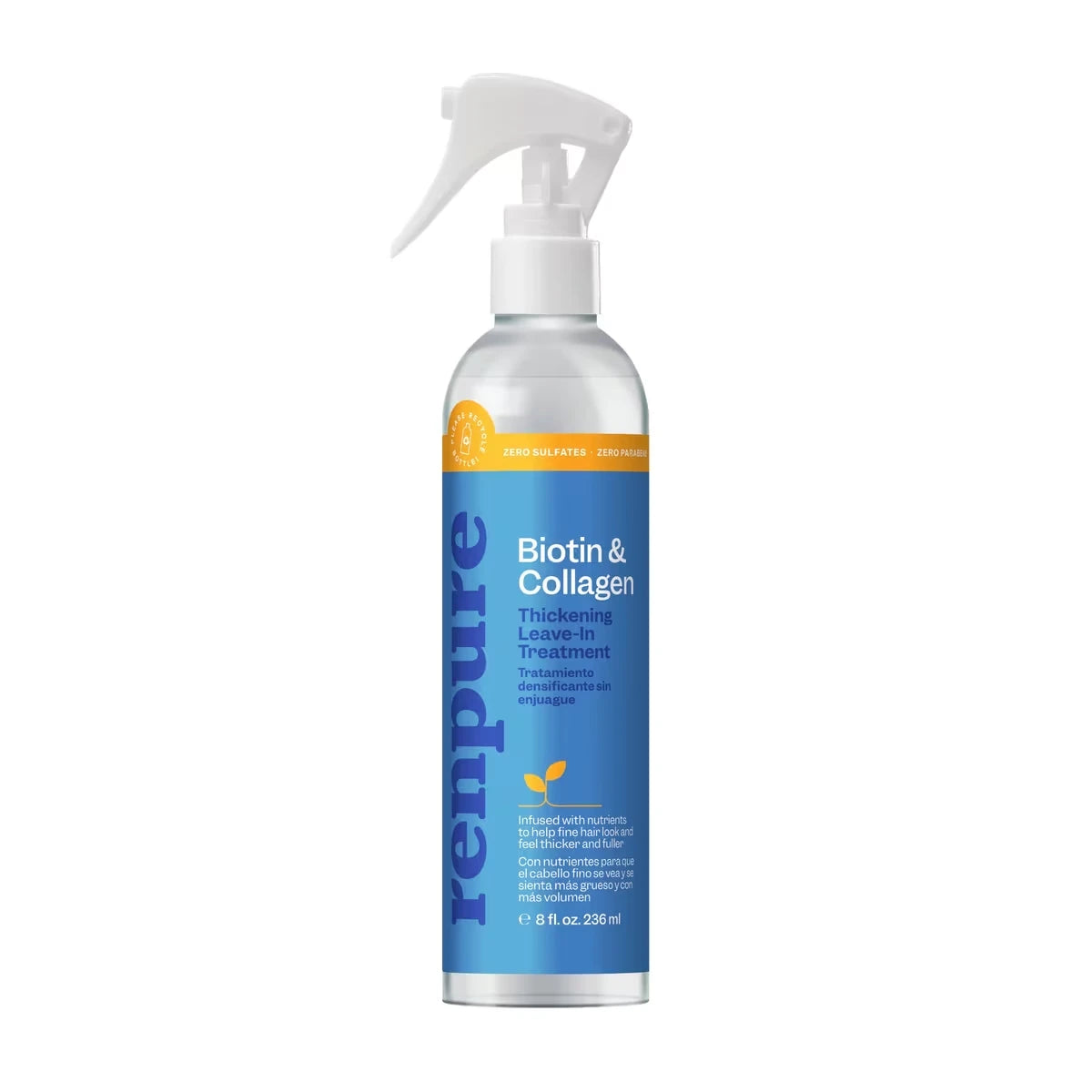 RENPURE, après-Shampooing Épaississant à la Biotine et au Collagène à Base de Plantes, Liquide Clair, 8 Fl Oz