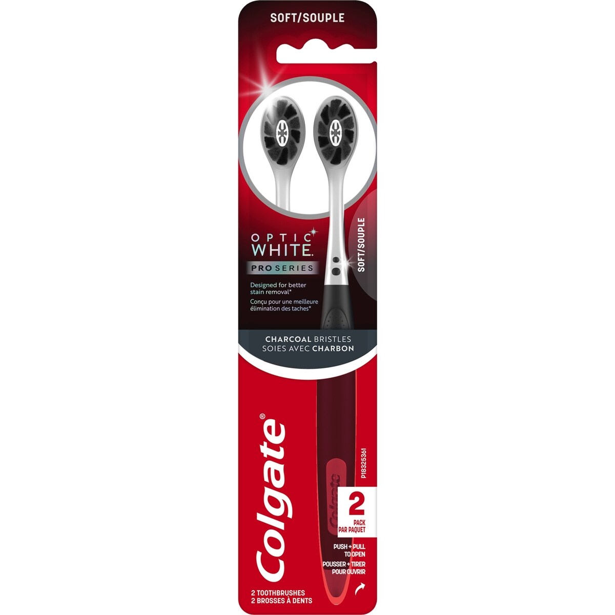 Brosse à dents manuelle Optic White Pro Series avec charbon pour adultes - paquet de 2