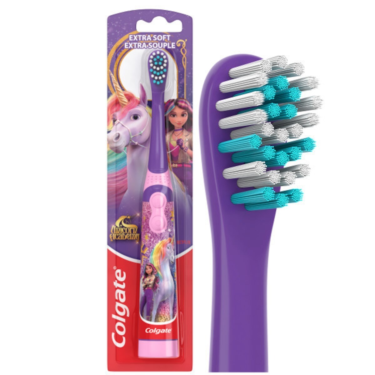 Brosse à dents à pile pour enfants Unicorn Academy, soies extra souples