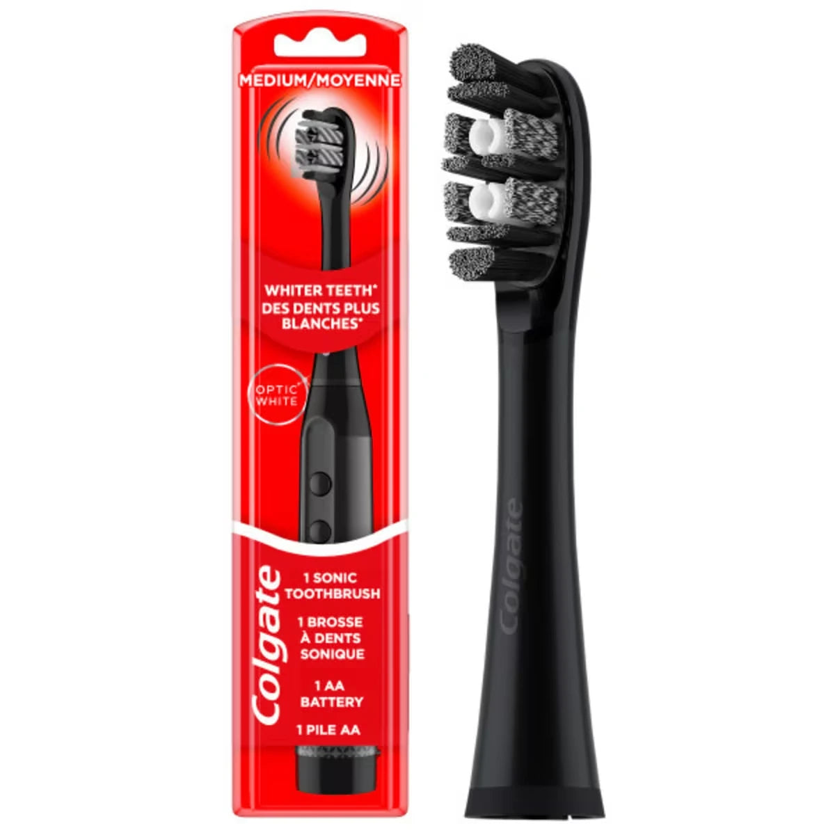 Brosse à dents sonique à piles Optic White pour adulte, poils moyens