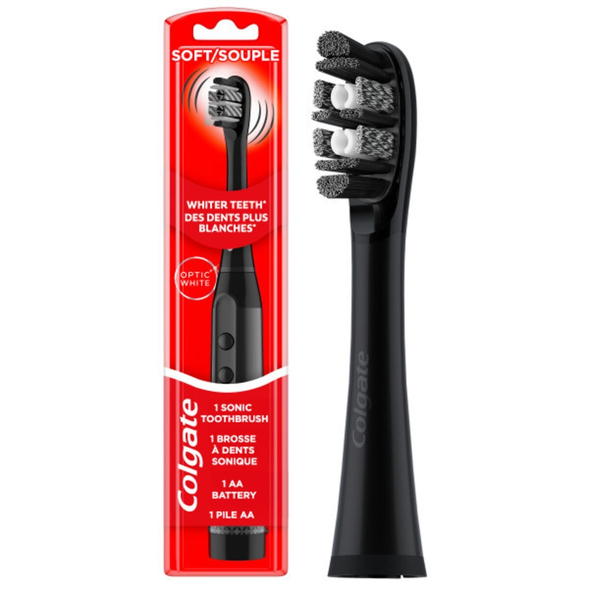 Brosse à dents sonique à piles Optic White pour adulte, poils souples