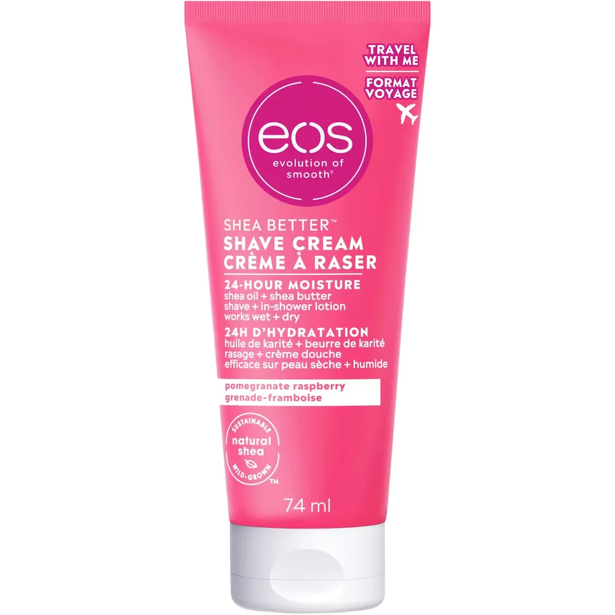 Crème de rasage eos Shea Better à la grenade et à la framboise, en format voyage