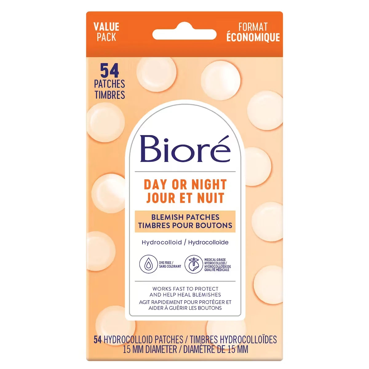 Bioré Day or Night Blemish Patches, Hydrocolloid Patches to Cover & Reduce Pimples| Dye Free, 54 count