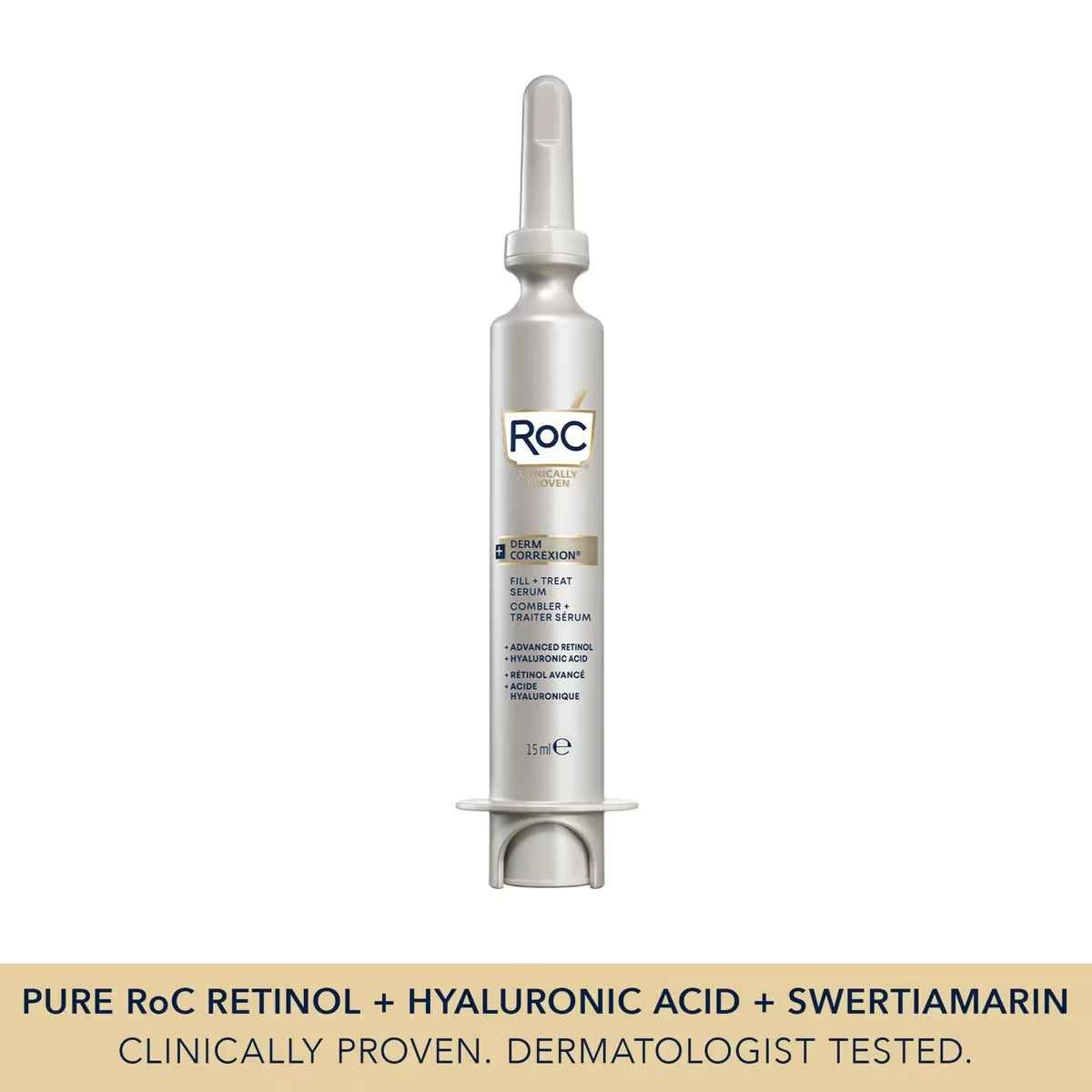 Derm Correxion®️ Fill + Treat Advanced Retinol Serum, Wrinkle Filler Treatment With Hyaluronic Acid For Forehead Wrinkles, Crow'S Feet, Eleven Wrinkles, And Laugh Lines, 15Ml, White
