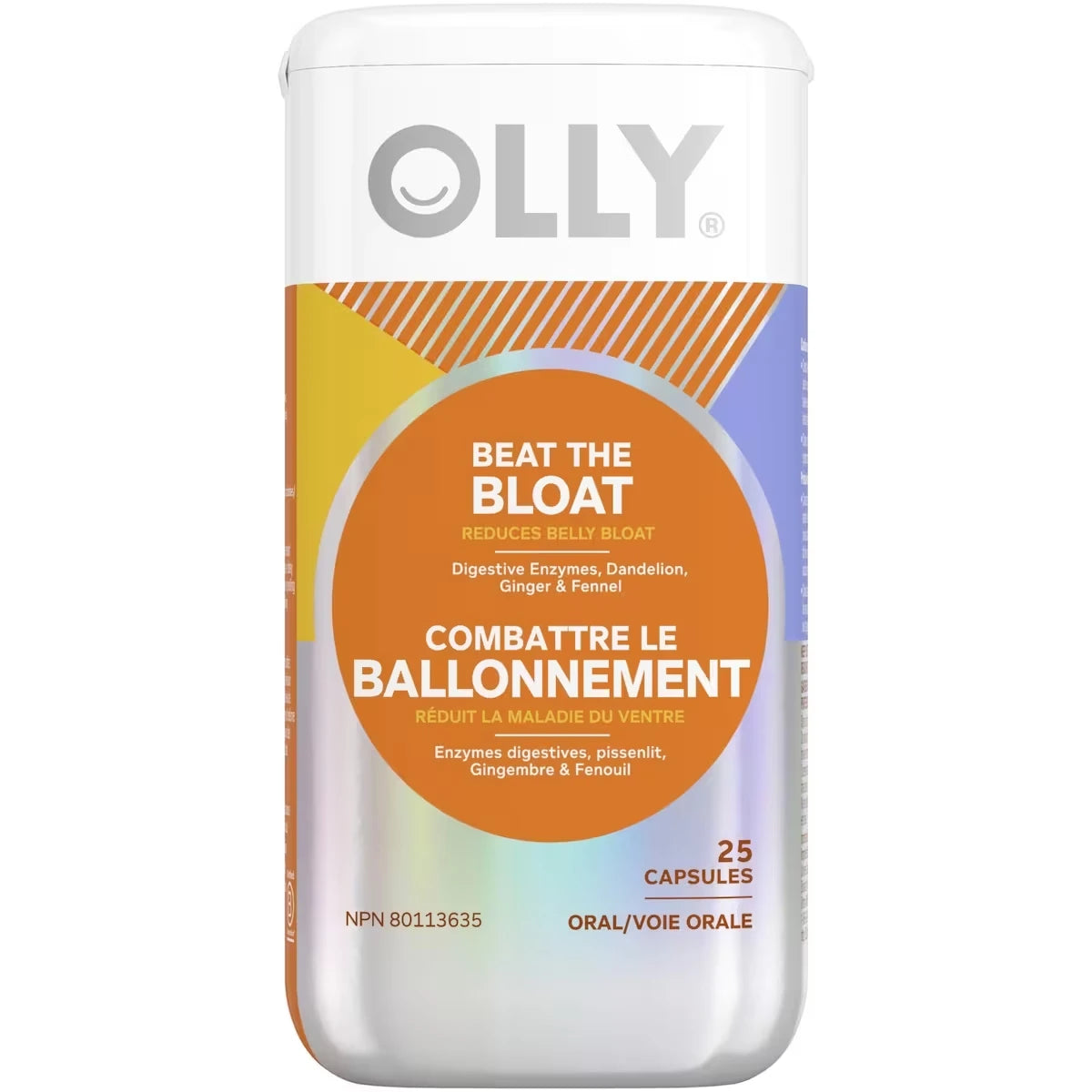 Suppléments en Capsules réduit le ballonnement pour la santé intestinale OLLY  Combattre le Ballonnement avec enzymes digestives, pissenlit, gingembre et fenouil 25 capsules