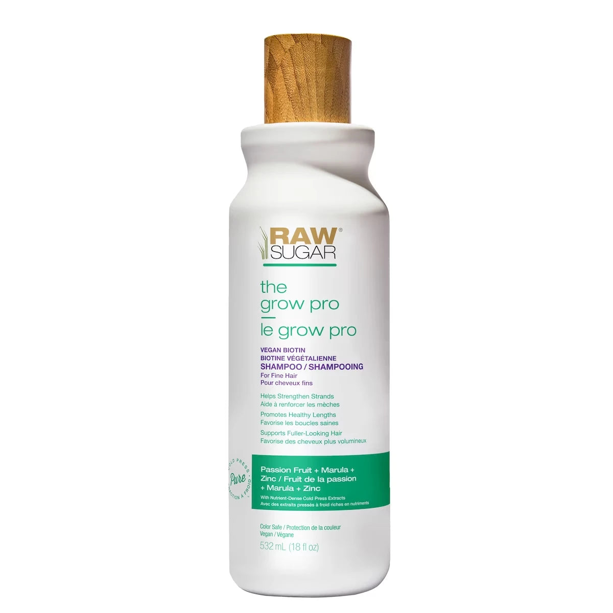 Shampoing Raw Sugar The Grow Pro - Fruit de la passion + Marula + Zinc - 530 ml