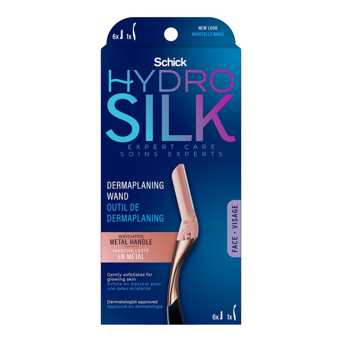 Outil de dermaplaning Schick Hydro Silk de style professionnel, 1 manche et 6 têtes de rechange