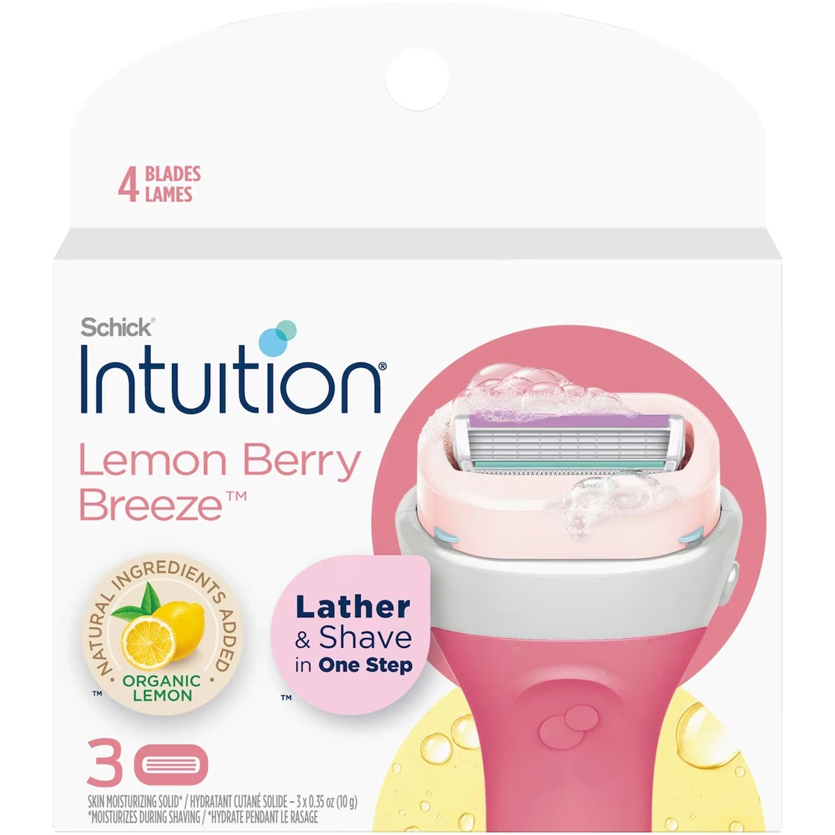 Recharge de cartouches de lames au parfum de brise de baies citronnées de marque Schick
