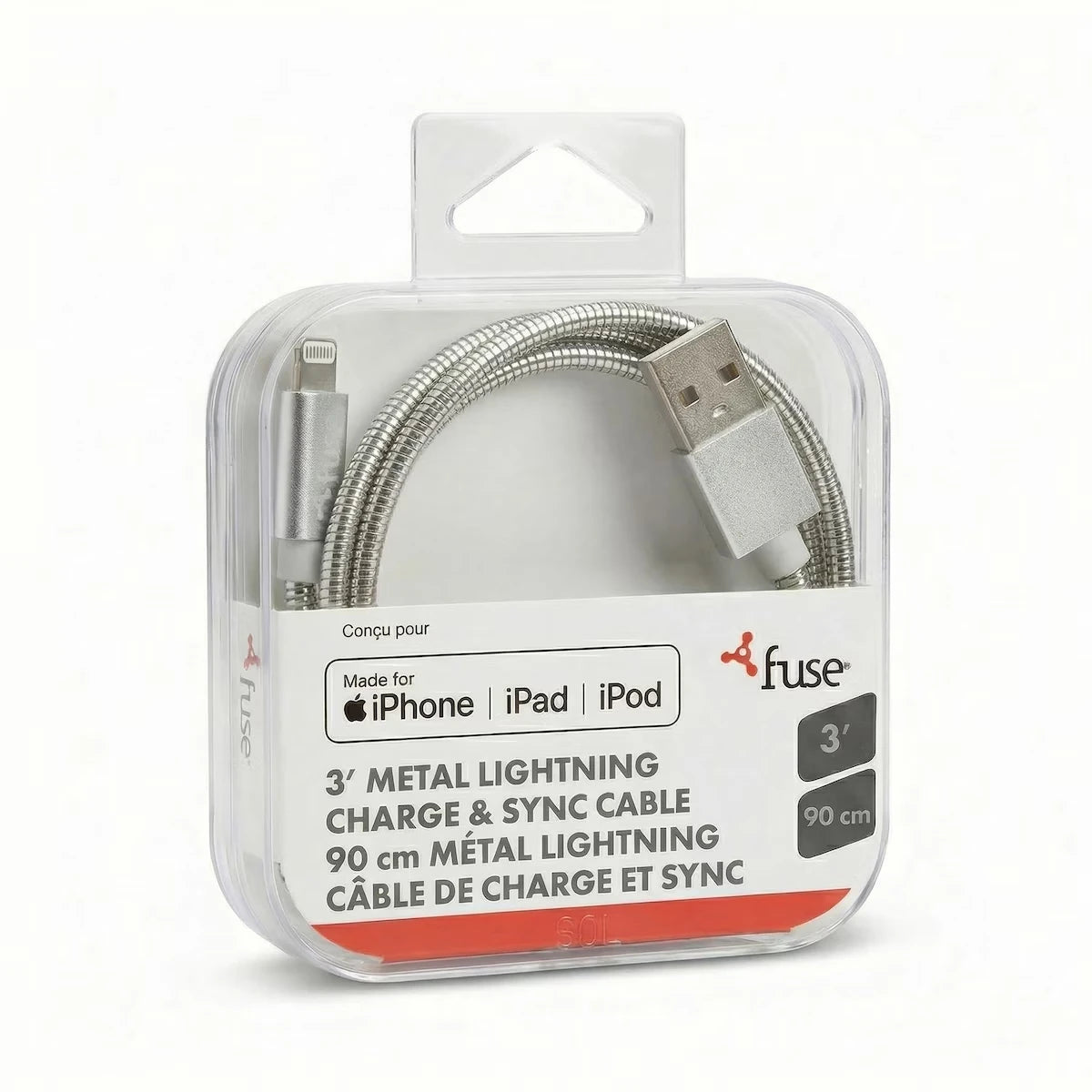 Câble Lightning en métal 3 pi – Argent