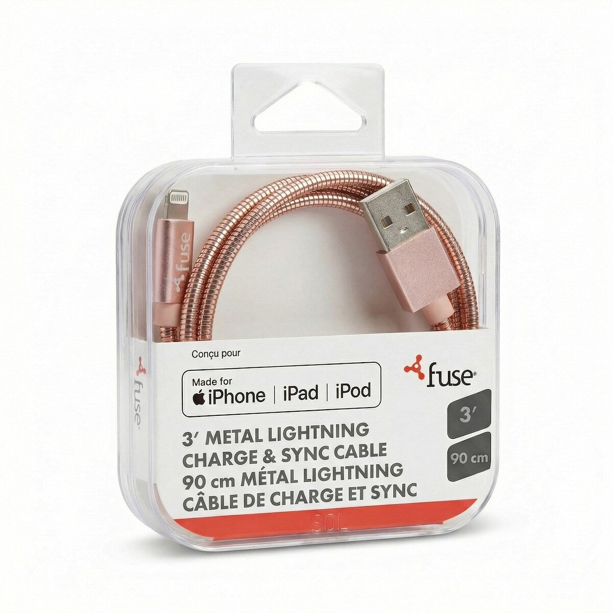 Câble Lightning en métal 3 pi – Or rose
