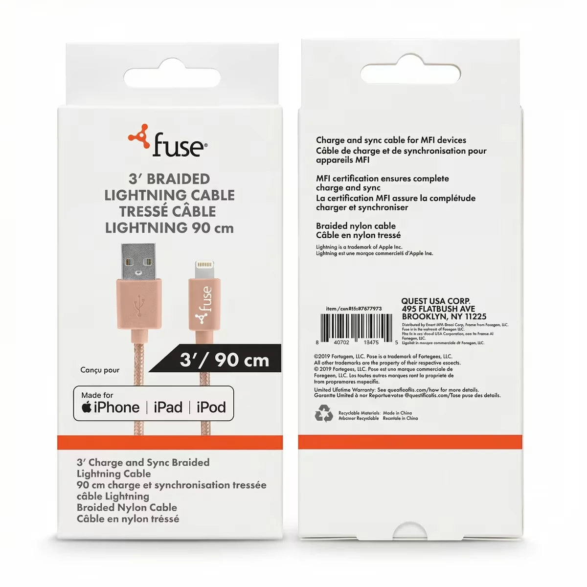 Câble Lightning tressé – Or rose