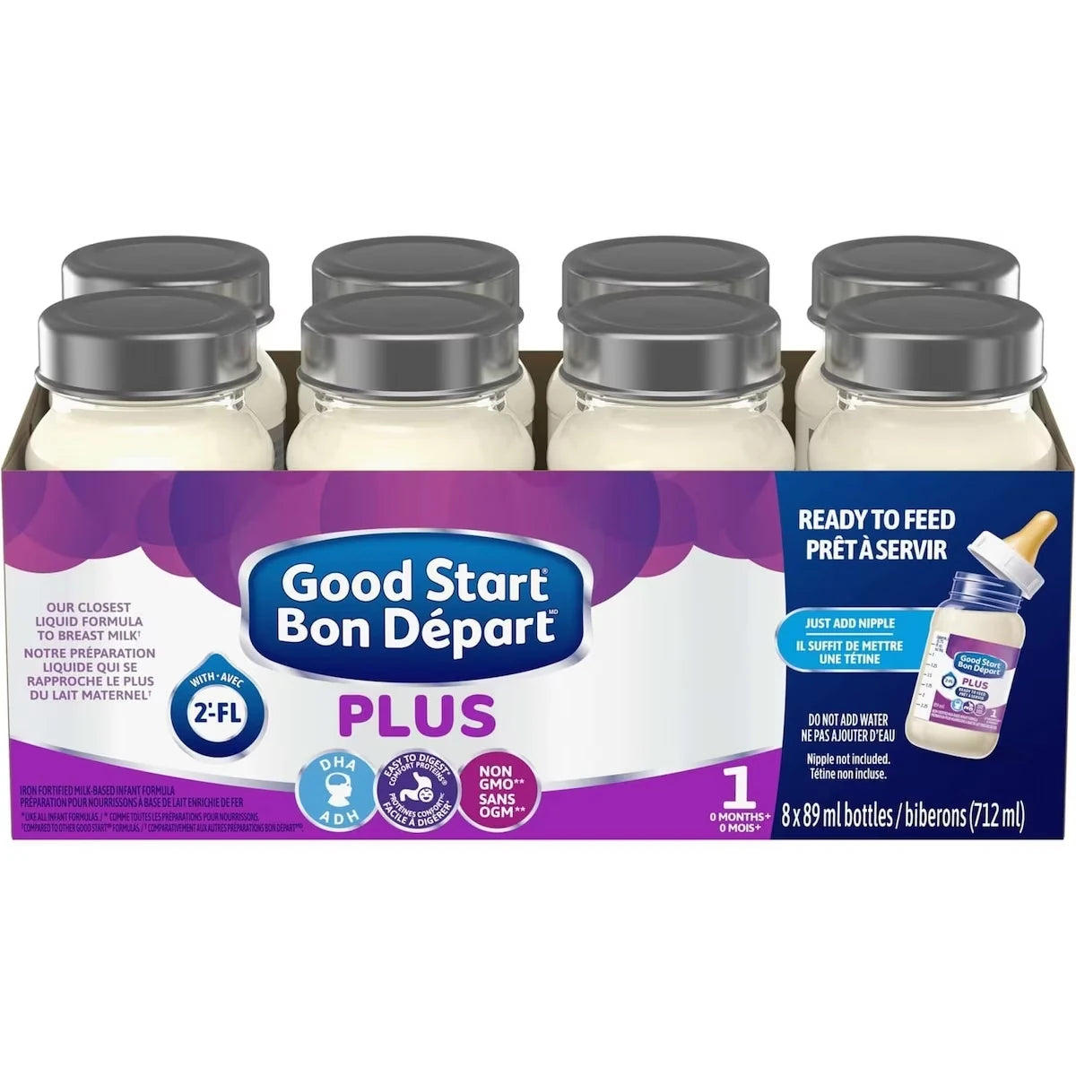 Préparation pour nourrissons Bon Départ Plus 1, biberons prêts à servir 8 x 89 ml