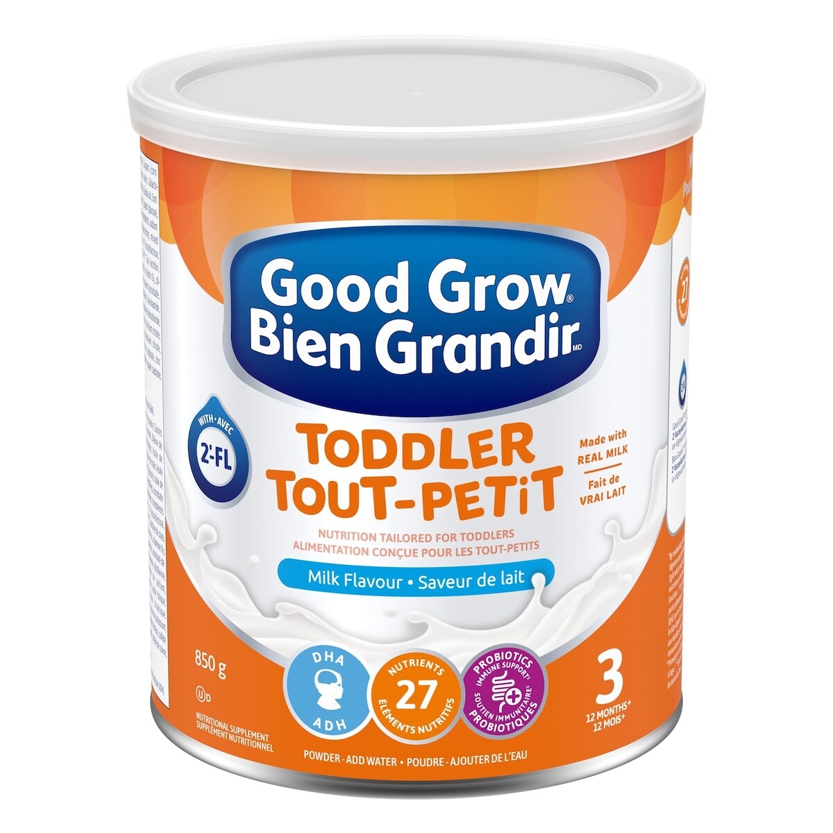 Bien Grandir Boisson nutritionnelle pour tout-petits, à partir de 12 mois, saveur lait, 850 g