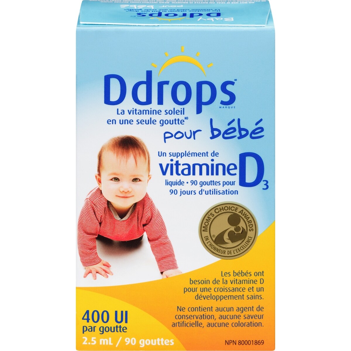 Bébé 400 UI vitamine D3, 90 gouttes