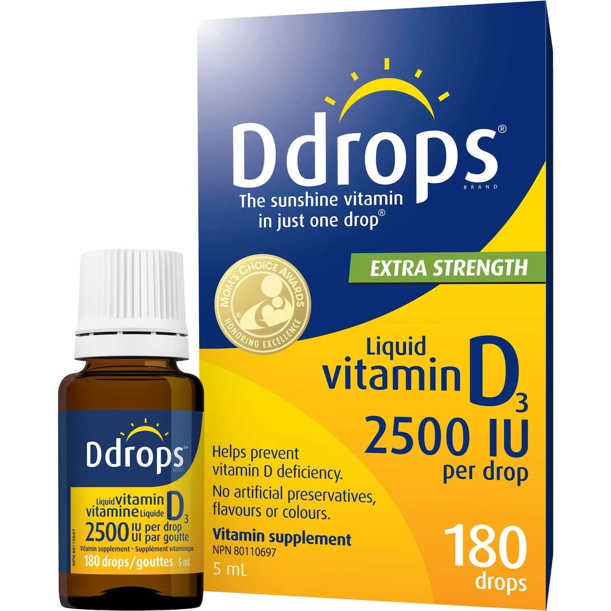 Adulte 2500 UI vitamine D3, 180 gouttes