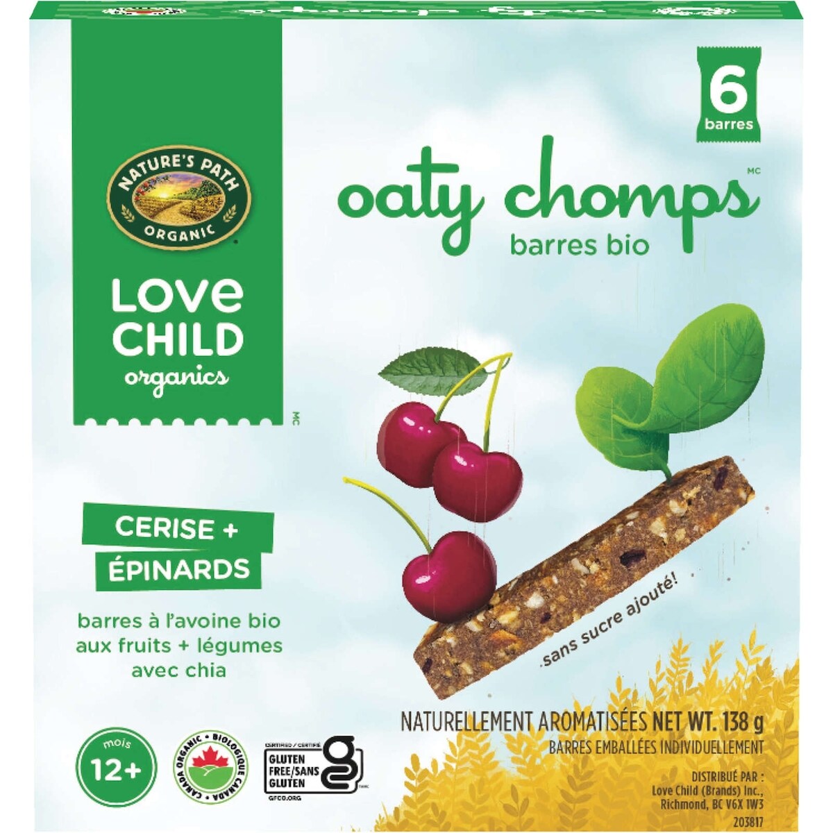 Barres collation cerise + épinard Oaty Chomps
